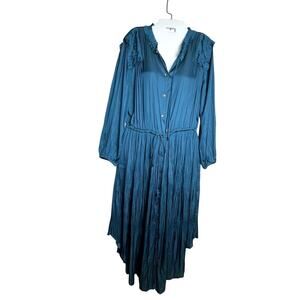 Chico's Teal Crinkle Pleat Midi Dress 12 Chico's Sz 2 Flowy Chic Classy